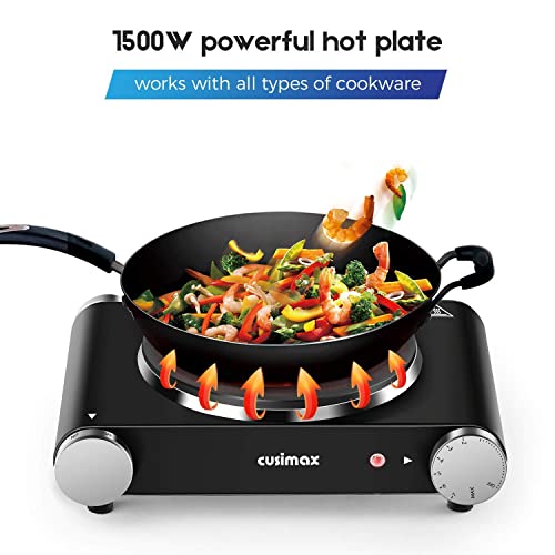 Cusimax Hot Plate Electric Burner Single Burner Cast Iron hot plates for cooking Portable Burner 1500W with Adjustable Temperature Control Stainless Steel Non-Slip Rubber Feet, Upgraded Version - Image 5