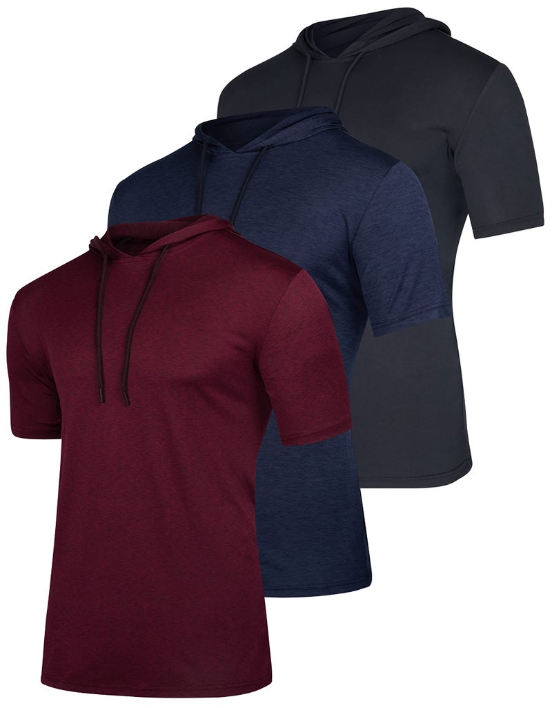 Real Essentials 3 Pack Mens Dry Fit Short Sleeve Active Athletic Hoodie Pullover Sweatshirt Available in Big Tall Set 1 M