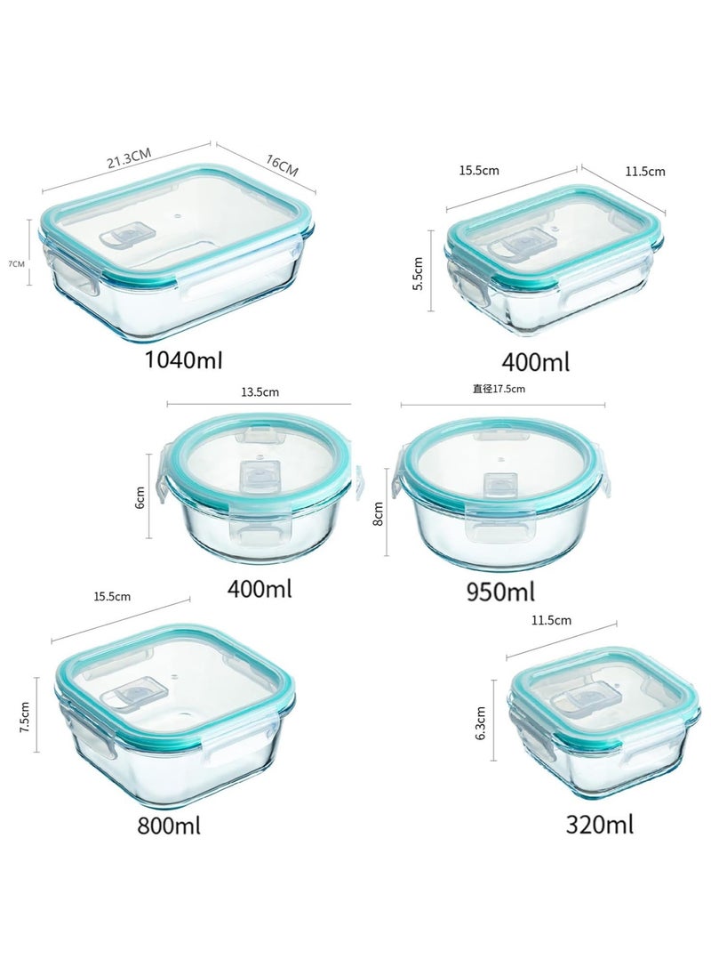 TYCOM Glass Meal Prep Containers (6 pcs Mixed) - Glass Food Storage Containers with Lids, Glass Lunch Box, Portion Control, Airtight, Glass Bento Box Lunch Containers- 6P  - Image 2