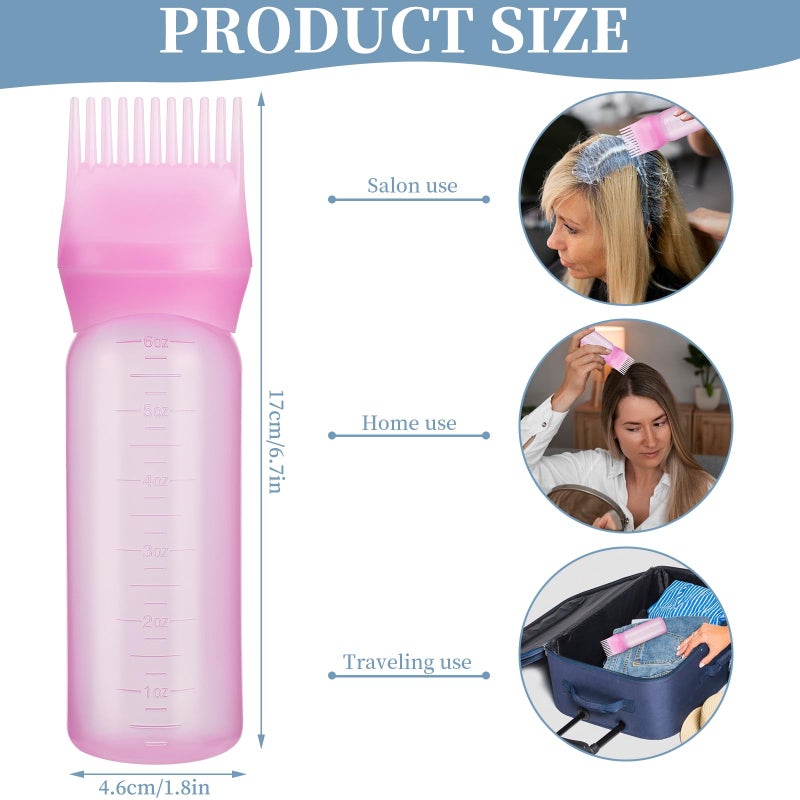 Pimoys Root Comb Applicator Bottle 6 Ounce, Oil Applicator for Hair Dye, Hair Oiling Bottle Brush with Graduated Scale, Pink - Image 2