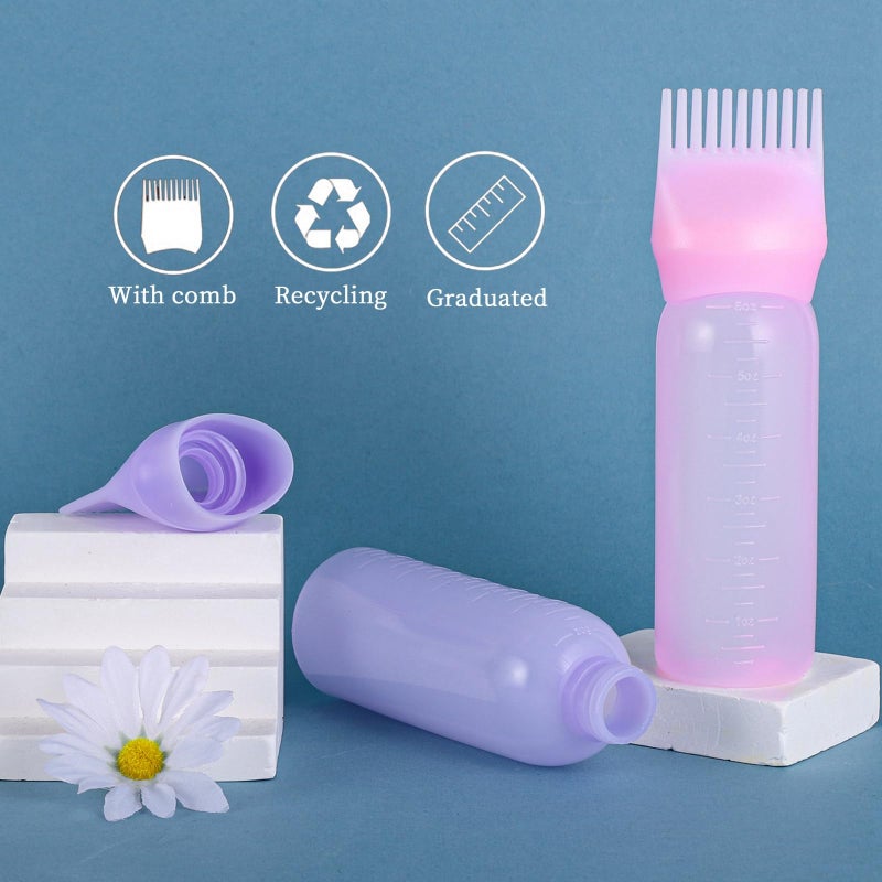 Pimoys Root Comb Applicator Bottle 6 Ounce, Oil Applicator for Hair Dye, Hair Oiling Bottle Brush with Graduated Scale, Pink - Image 3