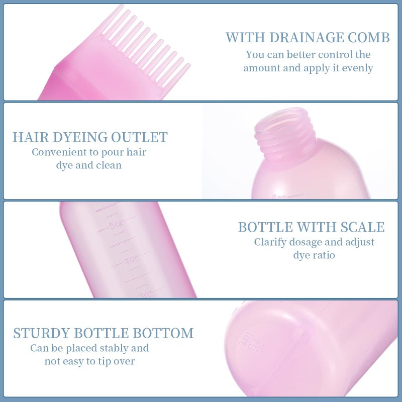 Pimoys Root Comb Applicator Bottle 6 Ounce, Oil Applicator for Hair Dye, Hair Oiling Bottle Brush with Graduated Scale, Pink - Image 4