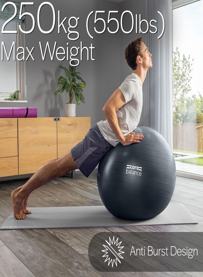 Core Balance Exercise Ball for Workouts, Anti-Burst and Slip Resistant, Swiss Yoga Ball for Pregnancy, Stability, Fitness and Physical Therapy, 4 Sizes, with Pump (22" / 55cm Black) - Image 4