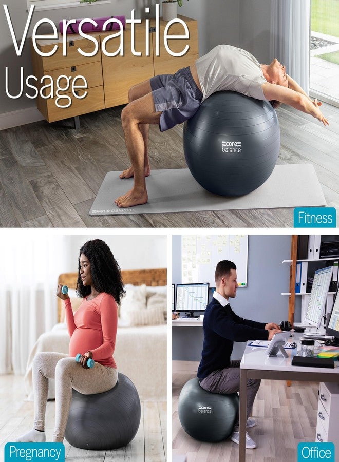 Core Balance Exercise Ball for Workouts, Anti-Burst and Slip Resistant, Swiss Yoga Ball for Pregnancy, Stability, Fitness and Physical Therapy, 4 Sizes, with Pump (22" / 55cm Black) - Image 3