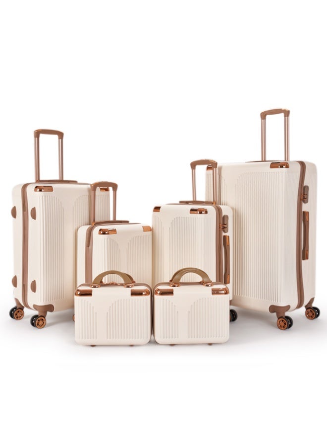 ليمرا طقم شنط سفر مكون من 6 حقائب أمتعة من ماركة ليمرا لون بيج/ذهبي ، مصنوع من مادة قوية وخفيفة، مزود بعجلات دوّارة 360 درجة ومقبض تلسكوبي وقفل أمان لتجربة سفر مريحة وآمنة. - Image 1