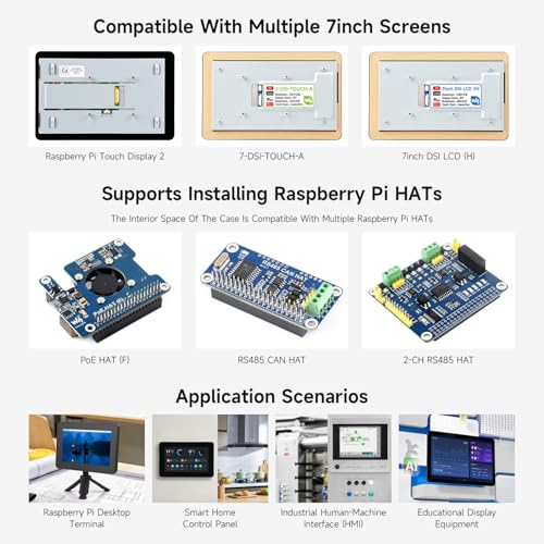 Waveshare حافظة واقية من Waveshare، متوافقة مع شاشة اللمس 7 بوصة من RPi 2 و Raspberry Pi 5، متوافقة مع شاشات 7 بوصة متعددة، تدعم تثبيت قبعات Raspberry Pi، مع واجهات غنية محفوظة. - Image 5