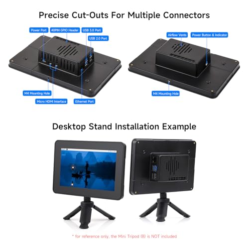 Waveshare حافظة واقية من Waveshare، متوافقة مع شاشة اللمس 7 بوصة من RPi 2 و Raspberry Pi 5، متوافقة مع شاشات 7 بوصة متعددة، تدعم تثبيت قبعات Raspberry Pi، مع واجهات غنية محفوظة. - Image 4