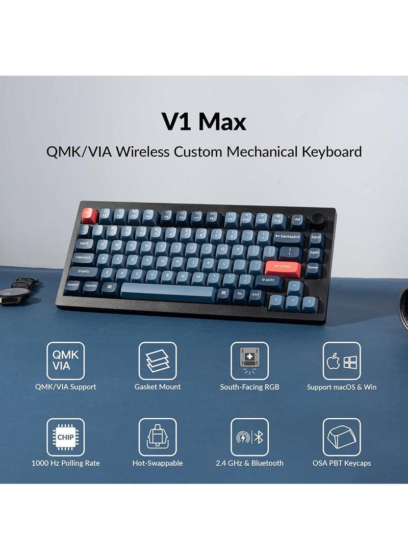 Keychron Keychron V1 Max 75% RGB Custom Mechanical Keyboard, 2.4Ghz/Bluetooth 5.1/Wired QMK/VIA Programmable Macro, Hot-Swappable Gateron Jupiter Red Switch Gasket Mount for Mac Windows Linux  - Image 5