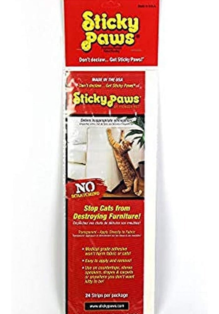 Pioneer Pet Sticky Paws Furniture Strips - 24 Adhesive Strips to Protect Furniture from Cats - Image 1