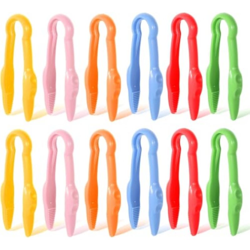 12 Pack Colorful Plastic Tweezers, Easy-Grip Forceps for Beading Crafts and Jewelry Making, Fine Motor Tools for Classroom and Home Activities - Image 1