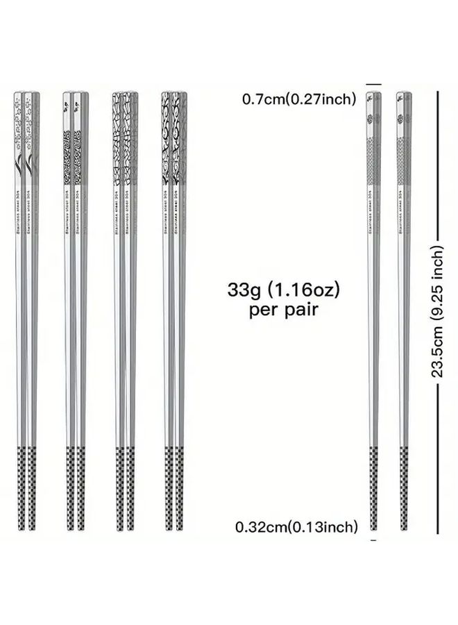 5 Pairs Of Dragon Design Stainless Steel Chopsticks Reusable Laser Engraved Non Slip Dishwasher Safe For Japanese Korean Cuisine Gift Set - Image 2