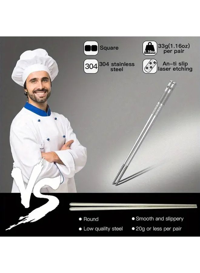 5 Pairs Of Dragon Design Stainless Steel Chopsticks Reusable Laser Engraved Non Slip Dishwasher Safe For Japanese Korean Cuisine Gift Set - Image 4
