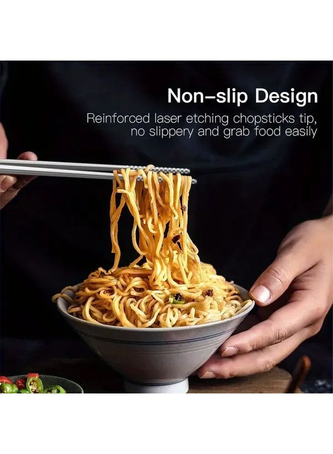 5 Pairs Of Dragon Design Stainless Steel Chopsticks Reusable Laser Engraved Non Slip Dishwasher Safe For Japanese Korean Cuisine Gift Set - Image 5