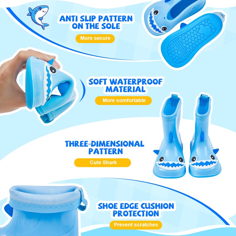Twistover 2 Pcs Toddler Raincoat Rain Boots Set Kids Baby Cartoon Hoodie Zipper Jacket Short Rain Shoes for Little Boys Girls(2 T,Blue Shark) - Image 3