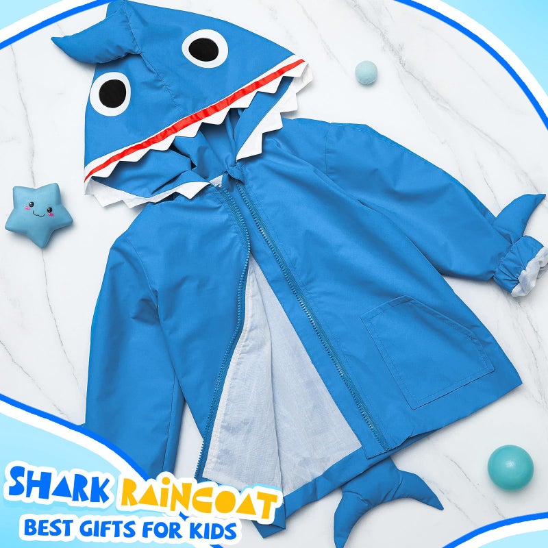 Twistover 2 Pcs Toddler Raincoat Rain Boots Set Kids Baby Cartoon Hoodie Zipper Jacket Short Rain Shoes for Little Boys Girls(2 T,Blue Shark) - Image 4