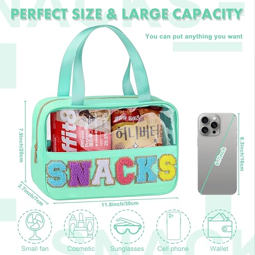 TESAFNG Snack Bag for Travel Chenille Letter Clear Makeup Bag Large Preppy Patch Snack Cosmetic Bag with Handle and Zipper Cute Makeup Pouch NylonPVC Waterproof Toiletry Organizer Storage for Women Girls - Image 3