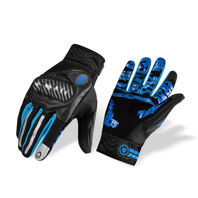 BADOWL Carbon Fiber PVC Knuckle Protection Riding Gloves | Touchscreen Sports Gloves with Anti-Slip Grip | Breathable, All-Weather, (Blue, M) - Image 5