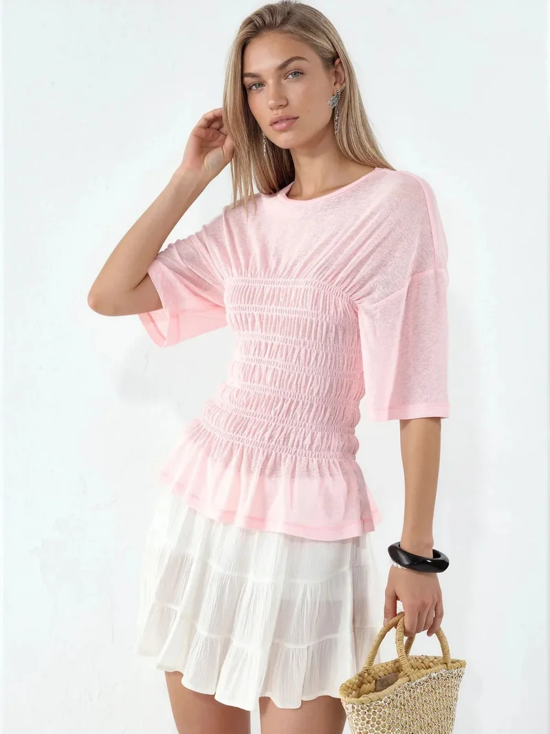 بوسيم BUSEM Women’s Solid Crepe Frill Blouse
