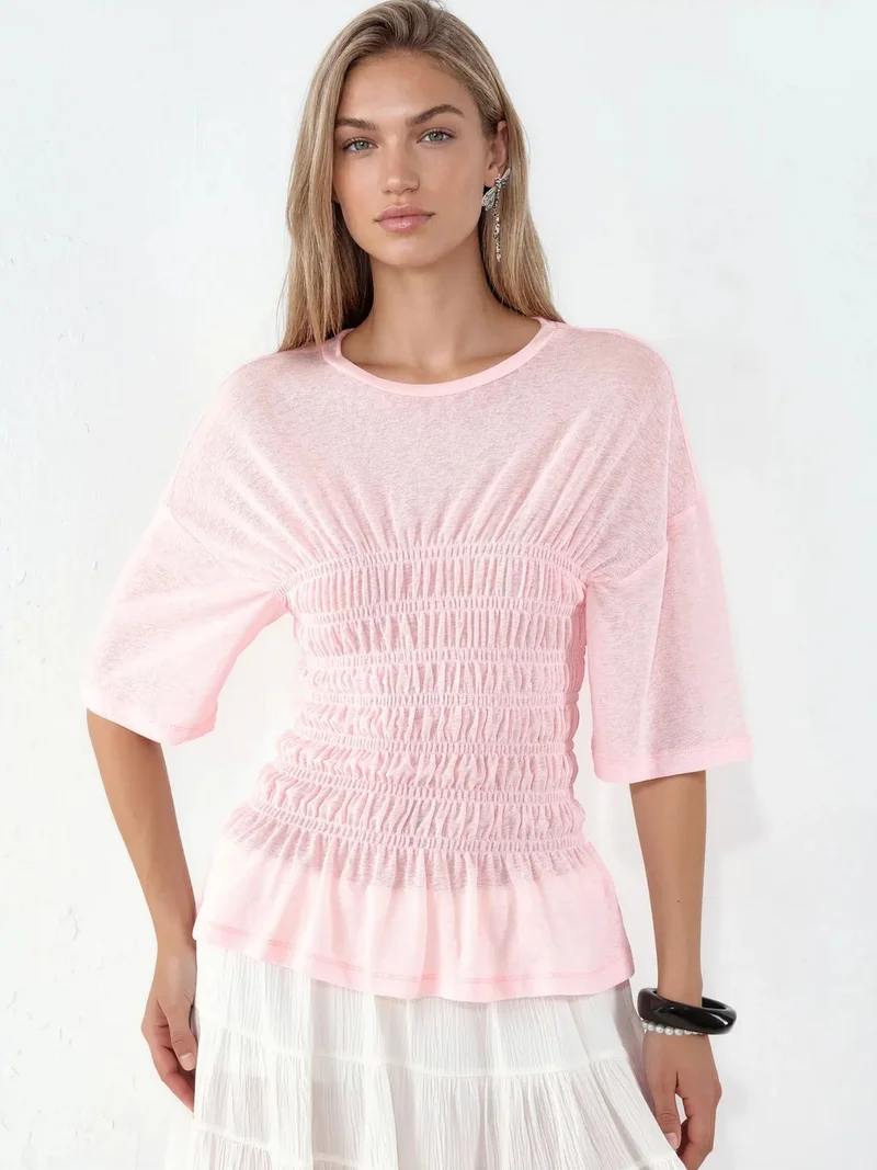 بوسيم BUSEM Women’s Solid Crepe Frill Blouse