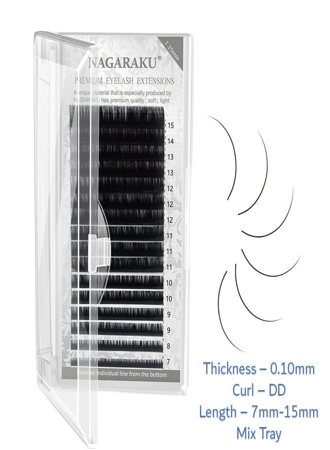 NAGARAKU Eyelash Extensions Individual Lashes 0.10 DD curl 7-15mm Mix Tray Classic Matte Black Soft Natural 16 rows lash extensions - Image 2