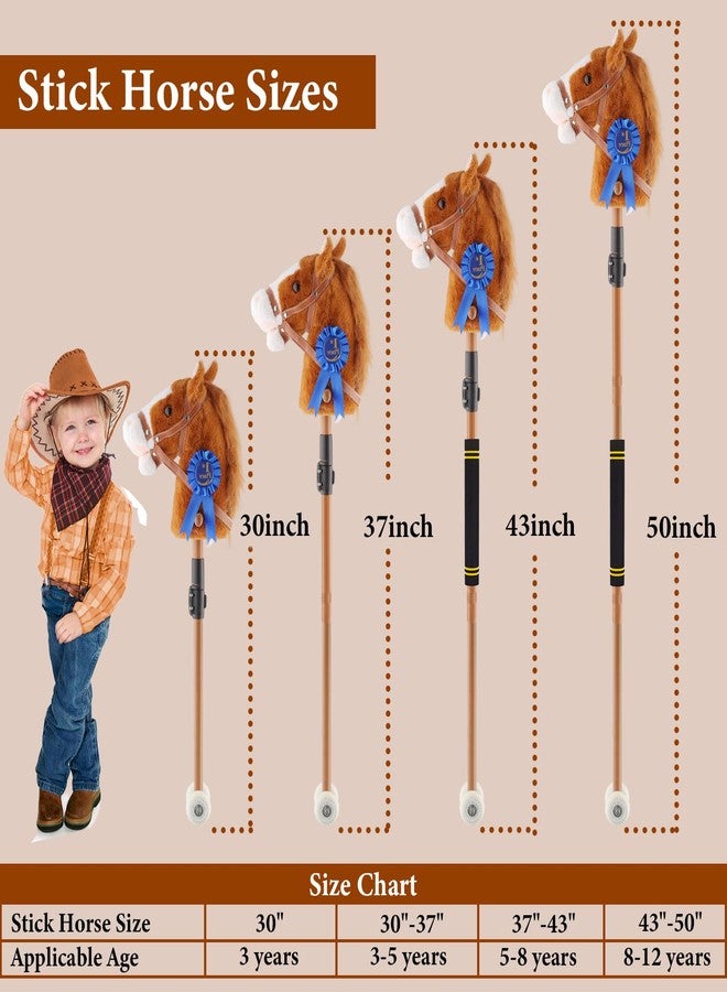 Greeily Stick Pony, Stick Horse for Kids Plush Handcrafted Pony Stick Horse Real Neighing and Galloping Sound Sturdy Metal Pole with Lighting Wheels Sponge Grip (Brown) - Image 2