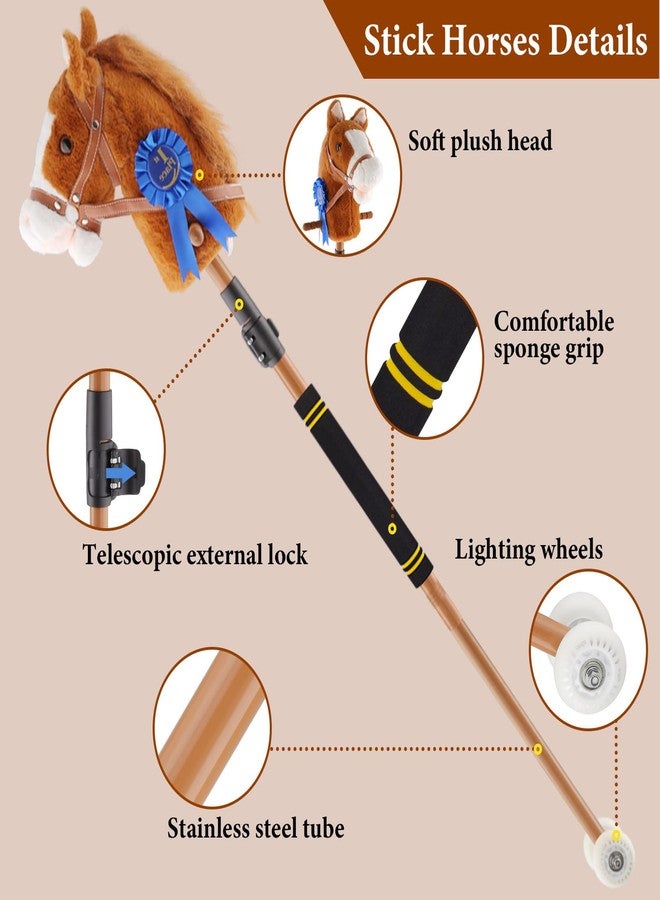 Greeily Stick Pony, Stick Horse for Kids Plush Handcrafted Pony Stick Horse Real Neighing and Galloping Sound Sturdy Metal Pole with Lighting Wheels Sponge Grip (Brown) - Image 3