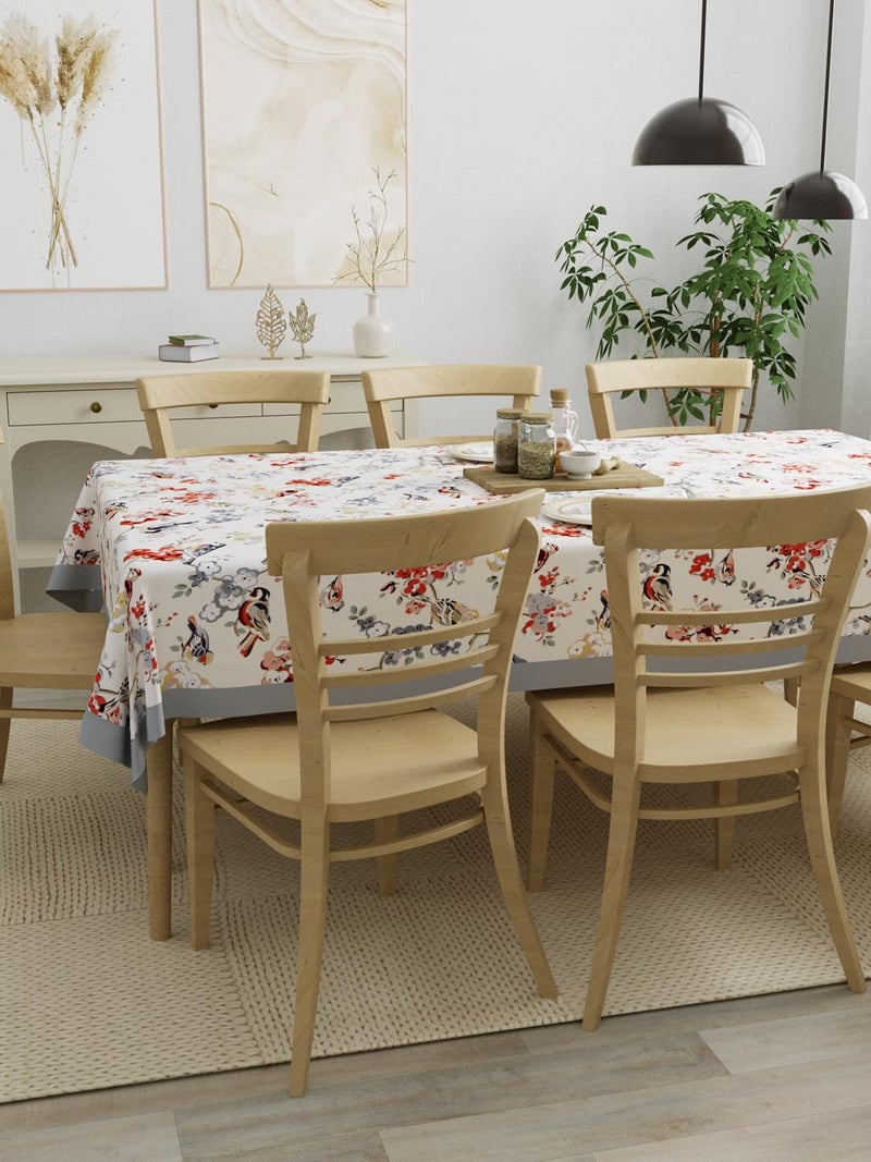 Clasiko 100% Cotton 8 Seater Table Cover; 60x108 Inches; Grey Birds Brown Flowers - Image 2