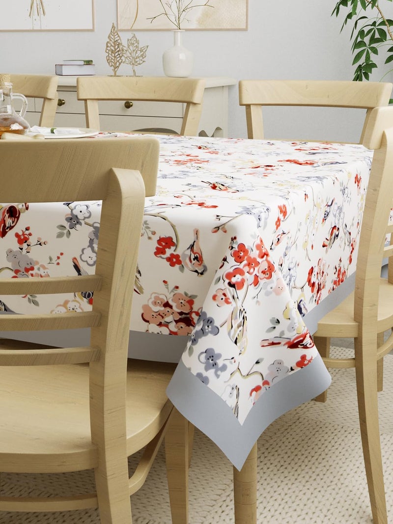 Clasiko 100% Cotton 8 Seater Table Cover; 60x108 Inches; Grey Birds Brown Flowers - Image 3