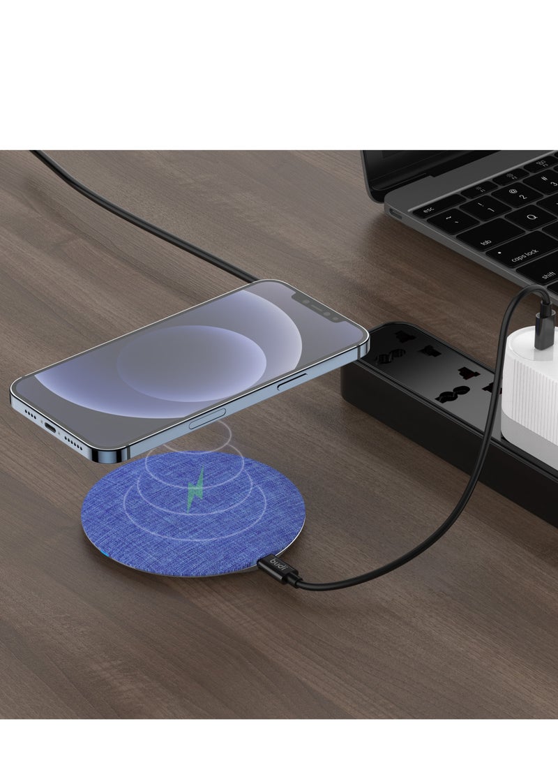 budi - Denim Material Sleek 15W Qi Wireless Fast Charger - Image 1
