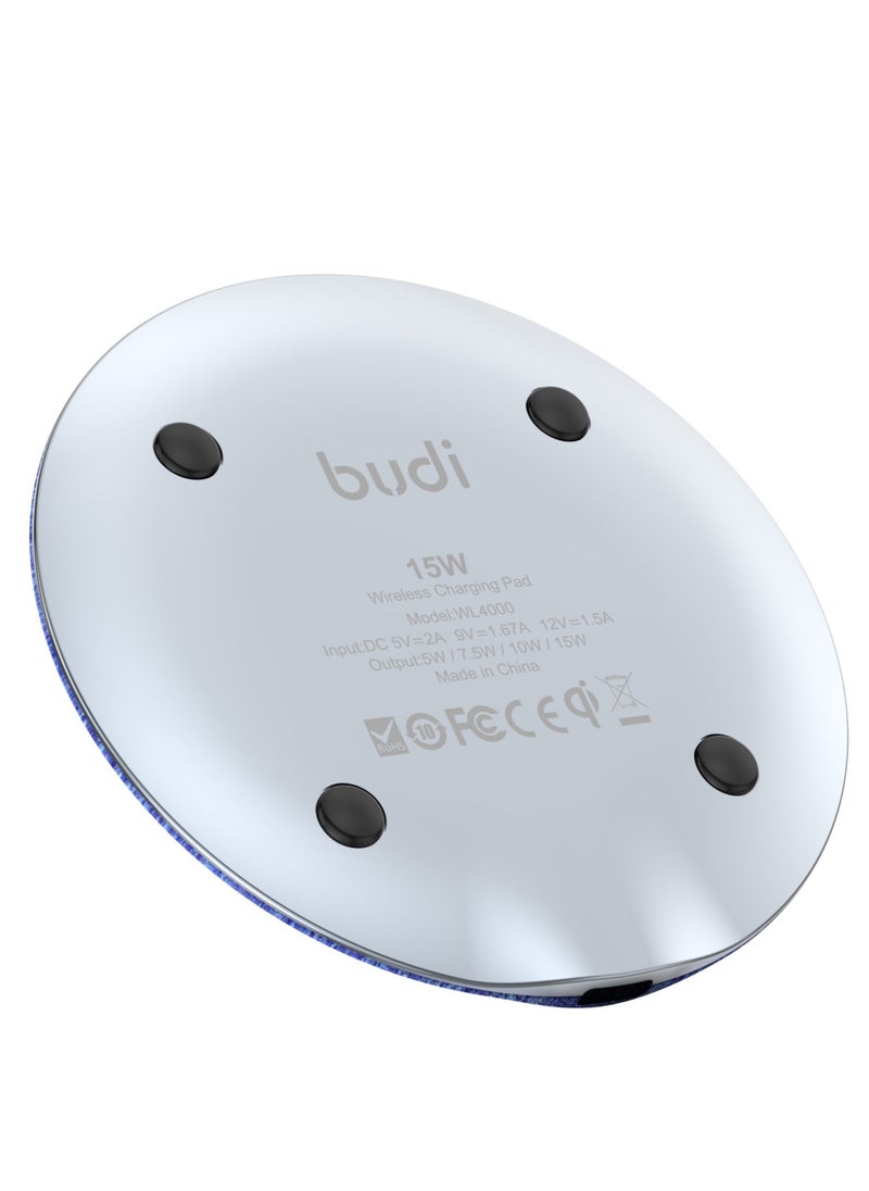 budi - Denim Material Sleek 15W Qi Wireless Fast Charger - Image 1