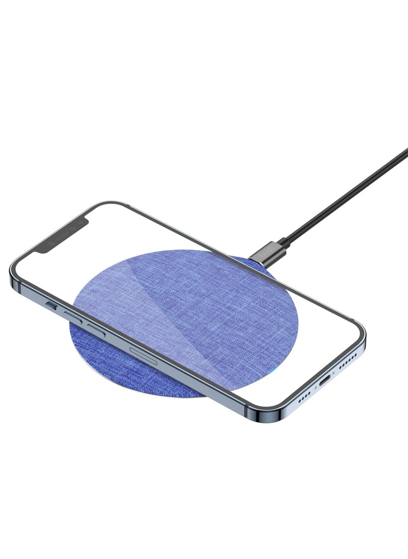 budi - Denim Material Sleek 15W Qi Wireless Fast Charger - Image 1
