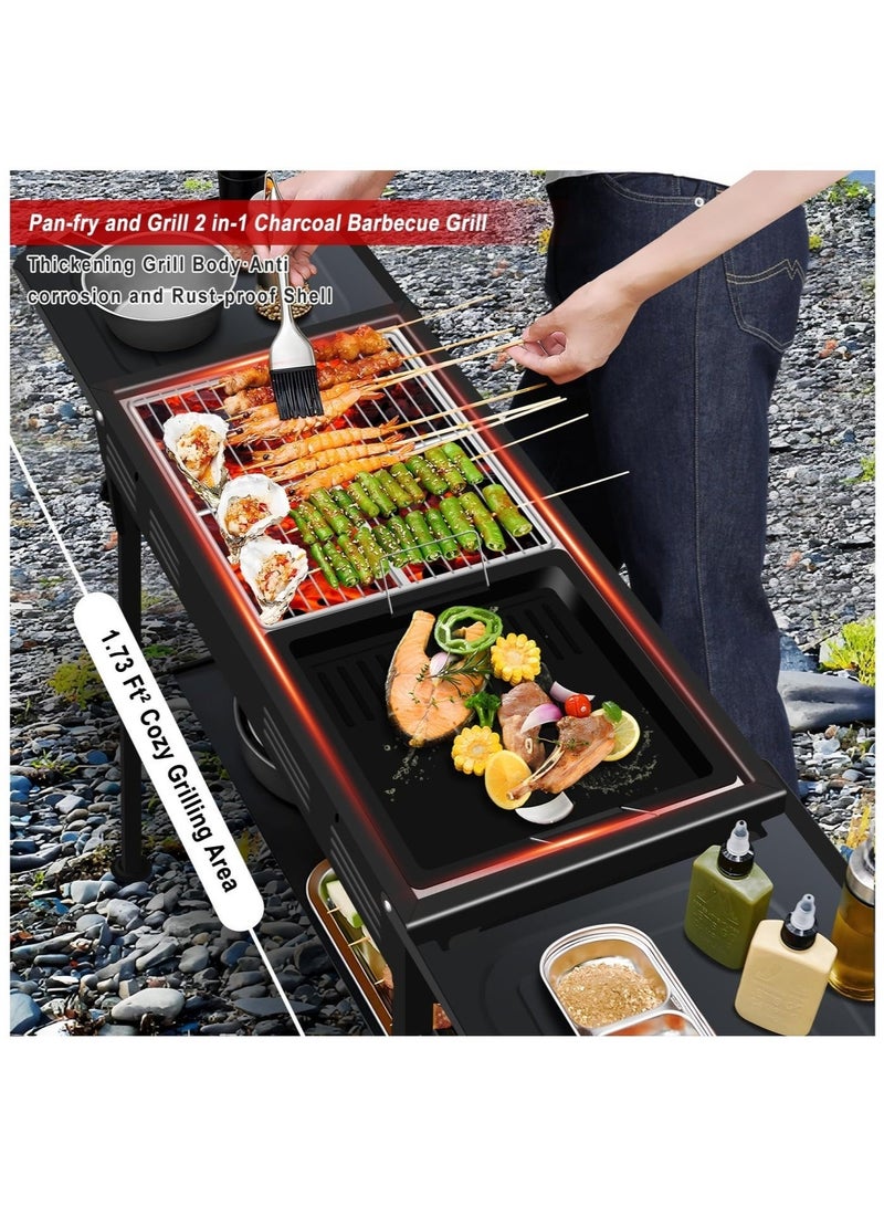WALALLA Portable Charcoal Grills for Outdoor BBQ Skewer Folded Camping Barbecue Kabob Grill for Garden Backyard Party Picnic Travel Outdoor Cooking - Image 2
