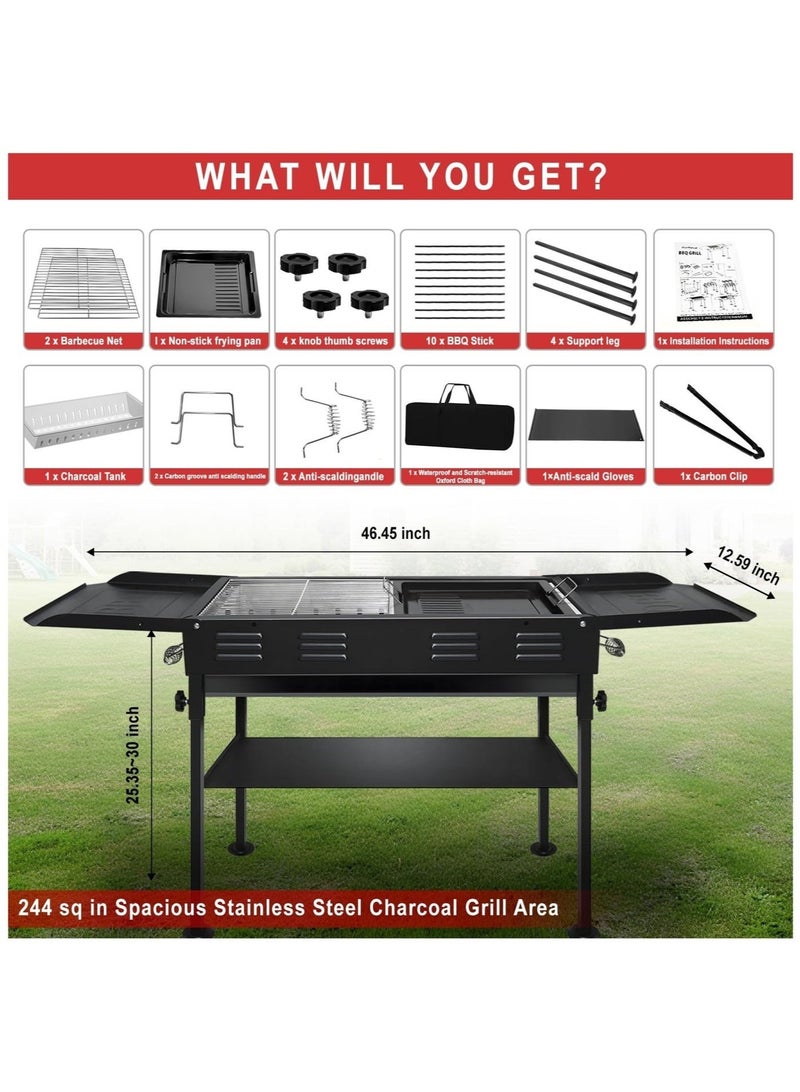 WALALLA Portable Charcoal Grills for Outdoor BBQ Skewer Folded Camping Barbecue Kabob Grill for Garden Backyard Party Picnic Travel Outdoor Cooking - Image 3