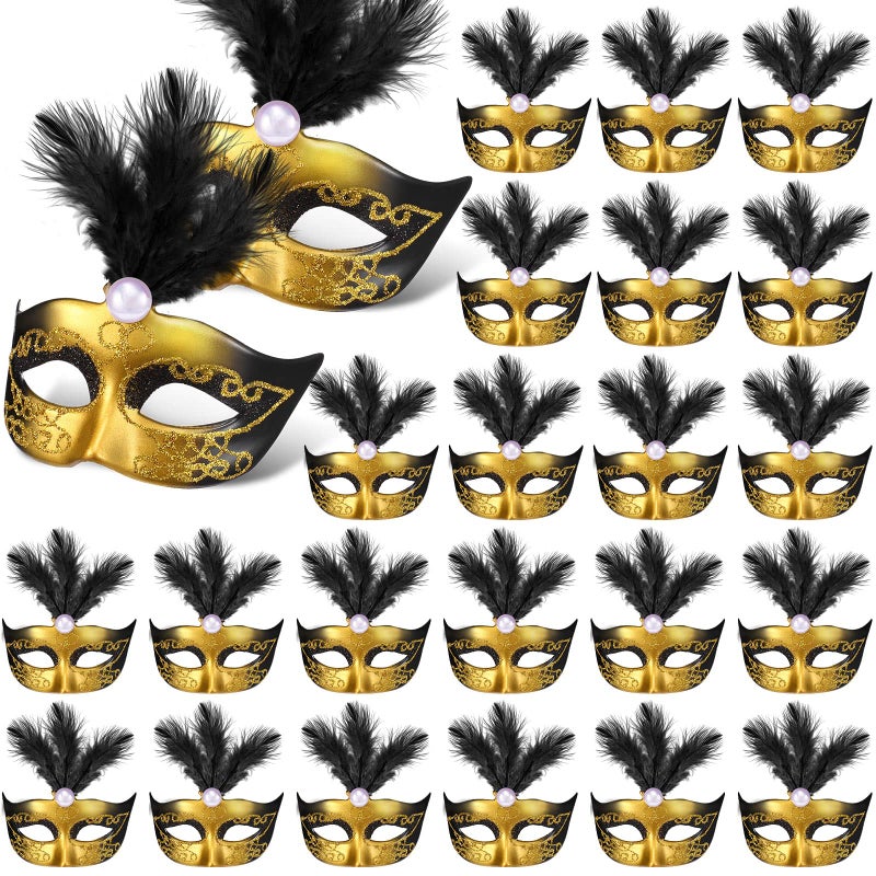 Charniol 24 Pcs Mini Mask Masquerade Small Masquerade Mask Dress Up Cake Topper Decor Mardi Gras Venetian Centerpiece Decor(Black) - Image 1