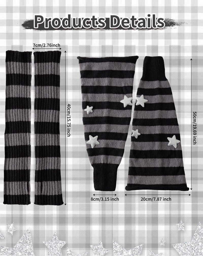 Yawlsow Arm and Leg Warmers for Women Girls Y2k Knit Leg Warmer Kawaii Lolita Goth Harajuku Streetwear Grunge Accessories (Gray-black stripes, One Size) - Image 3
