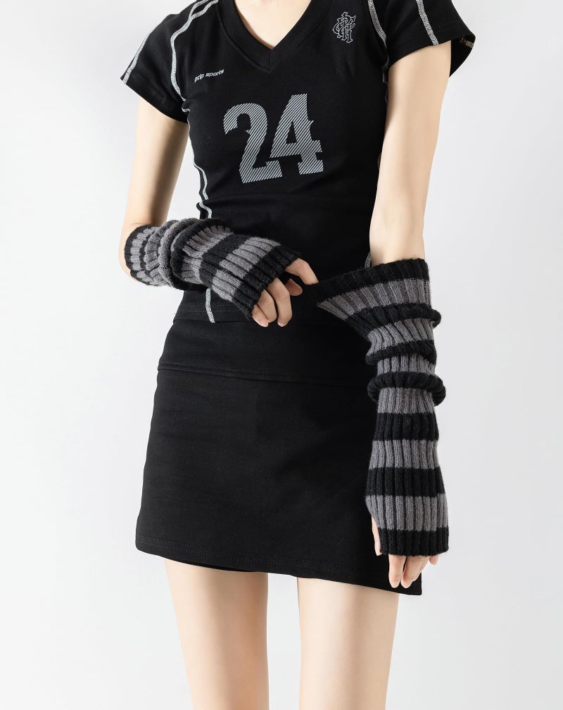 Yawlsow Arm and Leg Warmers for Women Girls Y2k Knit Leg Warmer Kawaii Lolita Goth Harajuku Streetwear Grunge Accessories (Gray-black stripes, One Size) - Image 4