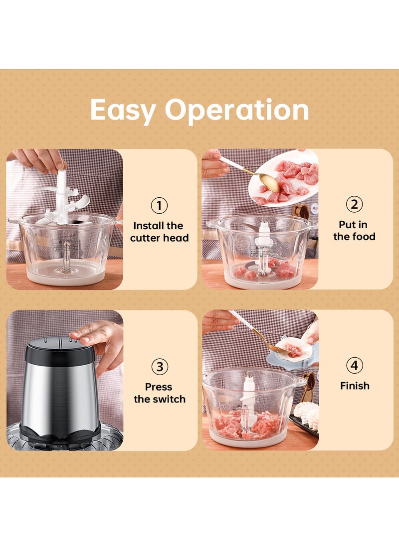 Perfin - Electric Chopper Meat Grinder 2L 2 Speed Adjustable Mincer Grinder  Multi-Functional Food Processor with Double layer 4-blade blade 200W - Image 1
