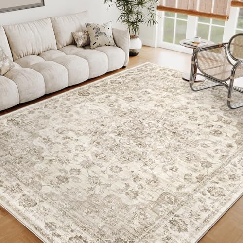 WondRg سجادة ووندراج 6x9 قابلة للغسل بلون محايد بتصميم عتيق لسجادة غرفة المعيشة وغرفة النوم غير قابلة للانزلاق ناعمة ذات كومة منخفضة مزخرفة للاستخدام الداخلي في غرفة الطعام والمدخل والمكتب - Image 5