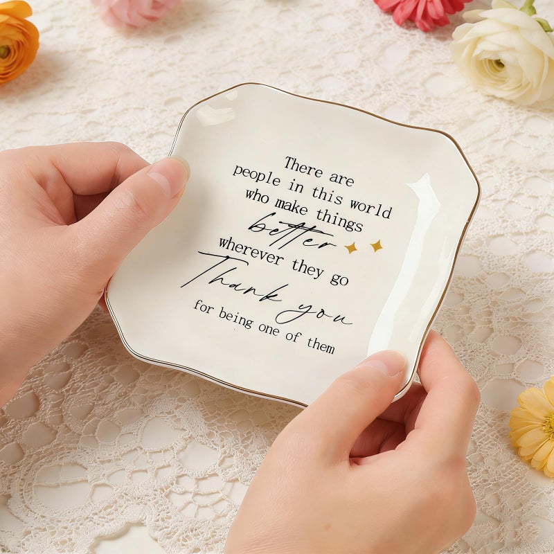 FAJAO Thank You Gifts for Women - 4"x4" Ceramic Jewelry Dish Tray - Appreciation Inspirational Gifts for Women Employee Coworker Teacher Friends (White-Thank You) - Image 3