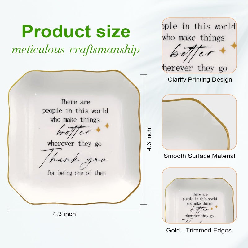 FAJAO Thank You Gifts for Women - 4"x4" Ceramic Jewelry Dish Tray - Appreciation Inspirational Gifts for Women Employee Coworker Teacher Friends (White-Thank You) - Image 4