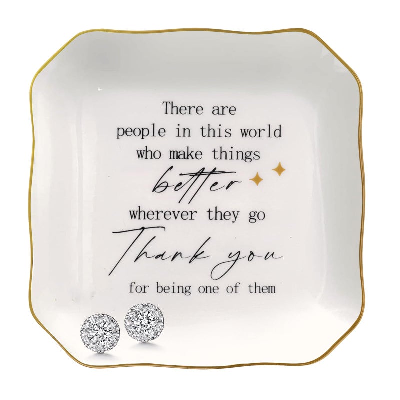 FAJAO Thank You Gifts for Women - 4"x4" Ceramic Jewelry Dish Tray - Appreciation Inspirational Gifts for Women Employee Coworker Teacher Friends (White-Thank You) - Image 1