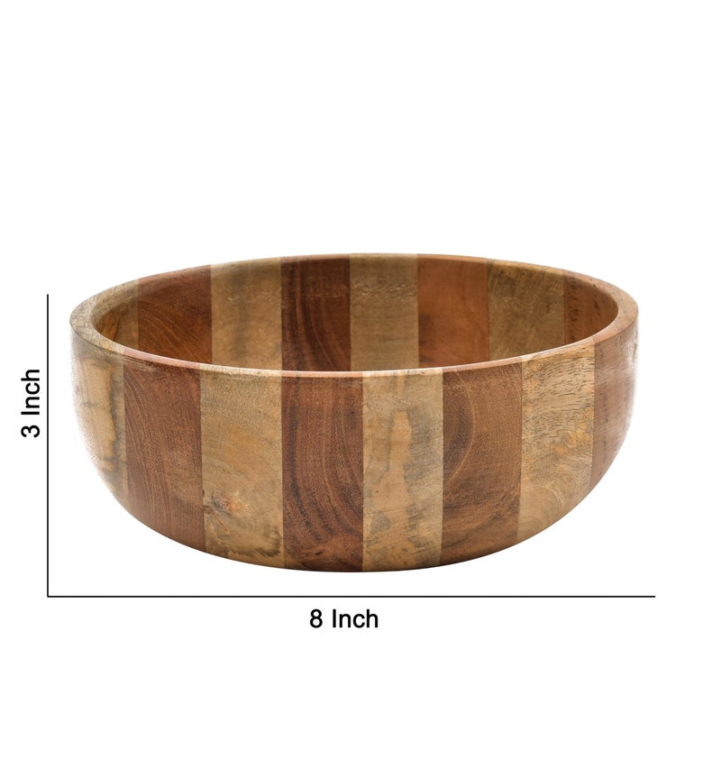 OGGN Natural Mixwood Mixing & Serving Bowl, Handmade Wooden Salad Bowls, Antique Soup Serve Ware, Elegant Multipurpose Bowl for Salads, Soups, Snacks (8 Inch) 300 ml - Image 2
