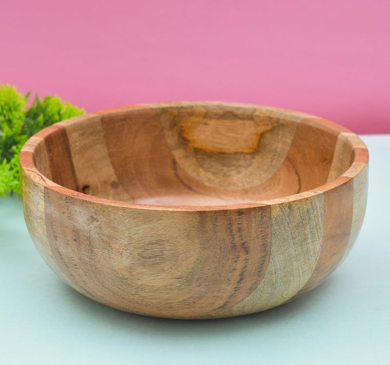 OGGN Natural Mixwood Mixing & Serving Bowl, Handmade Wooden Salad Bowls, Antique Soup Serve Ware, Elegant Multipurpose Bowl for Salads, Soups, Snacks (8 Inch) 300 ml - Image 1