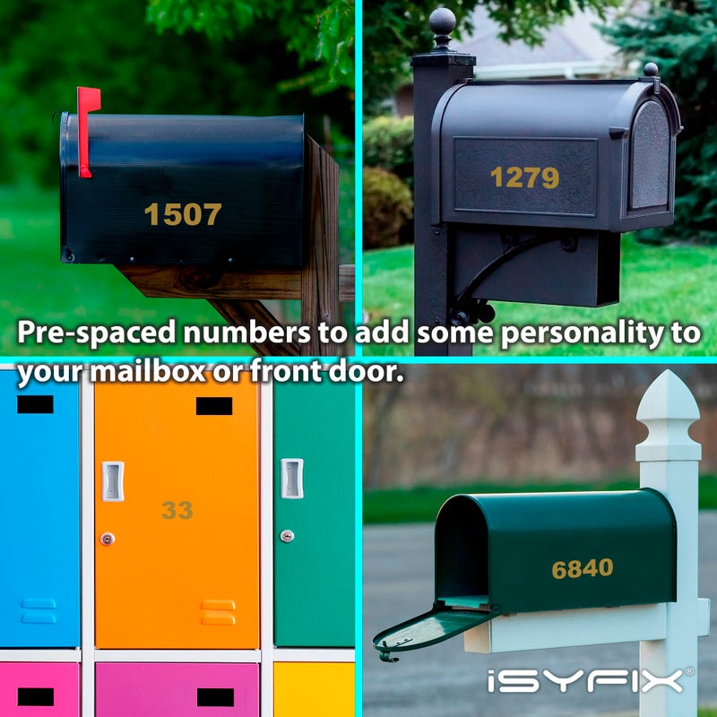 iSYFIX Gold Vinyl Numbers Stickers â€“ 2 Inch Self Adhesive (2 Sets) Premium Decal Die Cut and PreSpaced for Mailbox, Signs, Window, Door, Cars, Trucks, Homes, Businesses, Address Numbers, Indoor or - Image 3