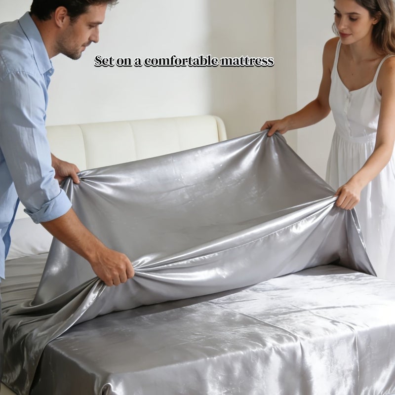 Comfortable Silvery Gray Twin Size Cool Feeling Fitted Sheet Soft Breathable Sweat Proof Quick Dry Dormitory Specific Bed Cover - Image 5