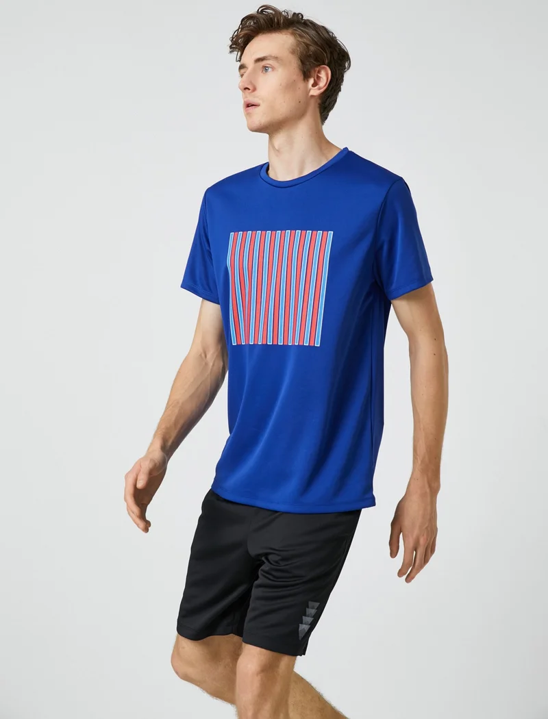 KOTON Sports T-Shirt Stripe Printed Crew Neck Breathable Fabric