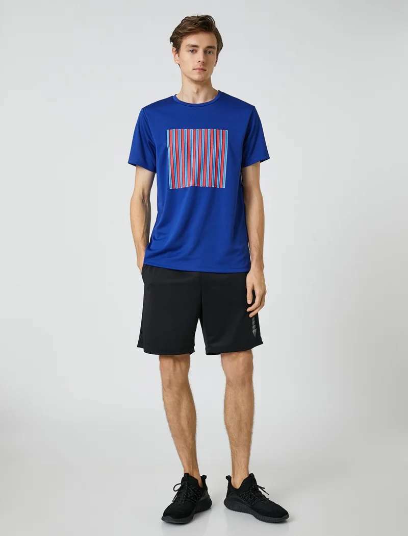 KOTON Sports T-Shirt Stripe Printed Crew Neck Breathable Fabric