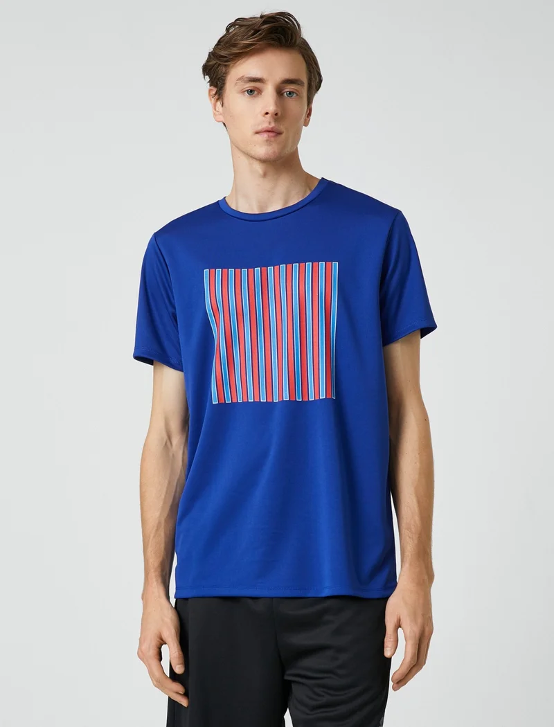 KOTON Sports T-Shirt Stripe Printed Crew Neck Breathable Fabric