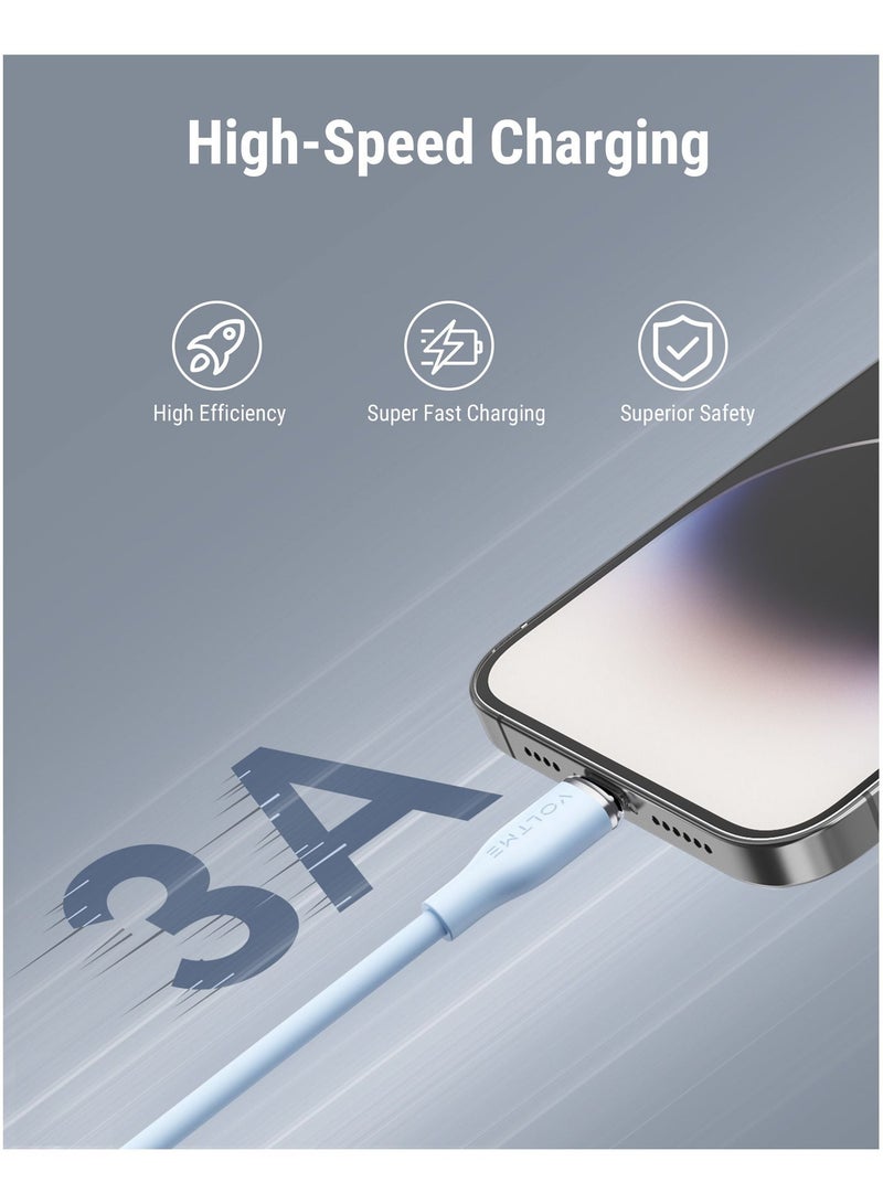 VOLTME 30W USB-C to Lightning Cable 1.2m Fast Charging PD 3A iPhone Cable High-Speed Data Sync Durable Reinforced Tangle-Free Zinc Alloy Connector Type-C to Lightning Cable Compatible with iPhone 14/14 Pro/14 Pro Max, 13/13 Pro/13 Pro Max, 12/12 Pro/12 Pro Max, 11/11 Pro, X/XS/XR/8/8 Plus, iPad, AirPods – Blue - Image 3
