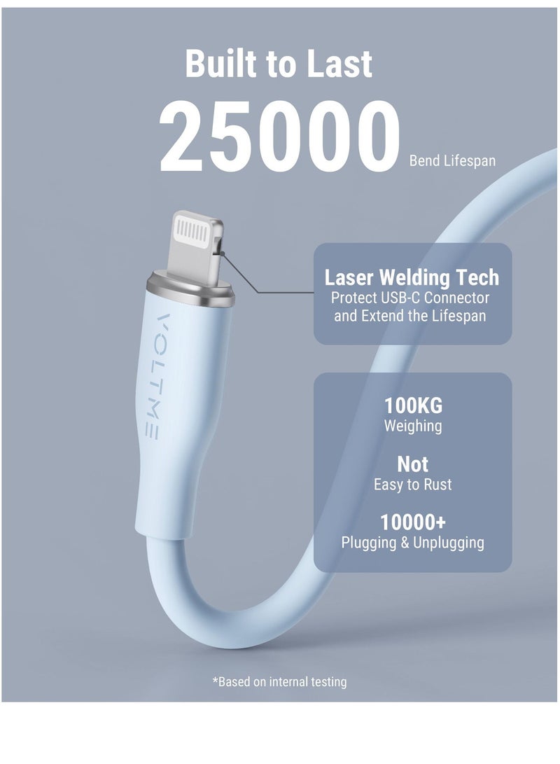 VOLTME 30W USB-C to Lightning Cable 1.2m Fast Charging PD 3A iPhone Cable High-Speed Data Sync Durable Reinforced Tangle-Free Zinc Alloy Connector Type-C to Lightning Cable Compatible with iPhone 14/14 Pro/14 Pro Max, 13/13 Pro/13 Pro Max, 12/12 Pro/12 Pro Max, 11/11 Pro, X/XS/XR/8/8 Plus, iPad, AirPods – Blue - Image 2